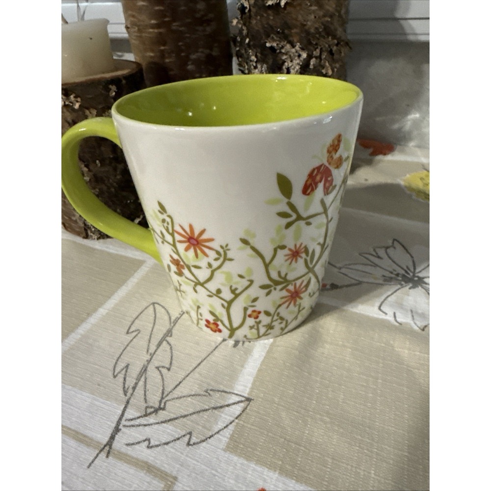 Starbucks Coffee Spring Butterfly Floral Flowers White Green Cup 2007 Mug 12 oz - Picture 2 of 8
